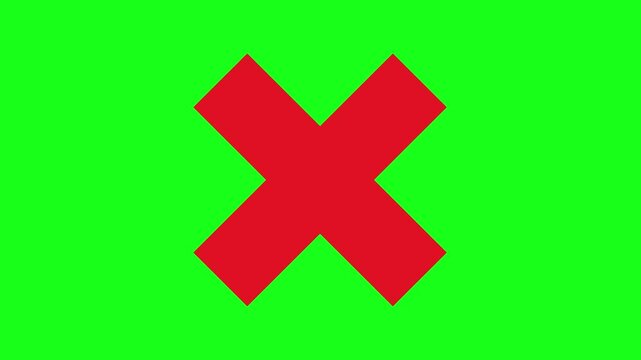 Red Cross Mark on Green Screen &ndash; Error, Cancel, Wrong Symbol Animation