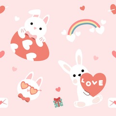 Hand drawn valentine's day seamless pattern with romantic symbols.