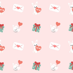 Valentines day seamless background with romantic symbols.