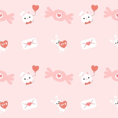 Hand drawn valentine's day seamless pattern with romantic symbols.