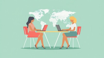 Two Women Working on Laptops in Modern Office Setting