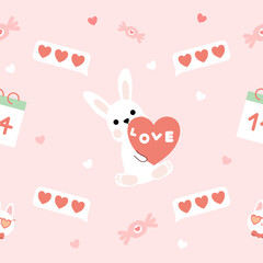 Hand drawn valentine's day seamless pattern with romantic symbols.