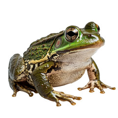 Obraz premium A detailed frog with vibrant green skin and prominent eyes, posed in a curious stance.