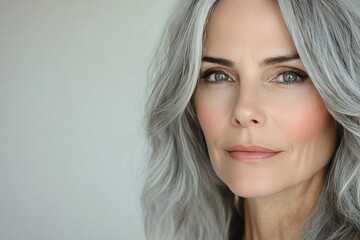Fototapeta premium Confident woman, silver hair, portrait, studio, beauty