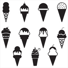 set of black vector various ICE CREAM silhouette