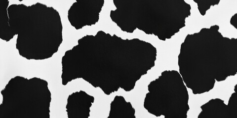 Spotted cow pattern with black and white spots on a neutral background. Textured animal print design often used in farm or dairy settings.