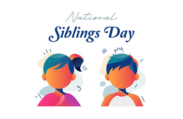 National Siblings Day celebration greeting featuring an illustration of a young boy and girl. Depicts a harmonious family with a simple vector of two children