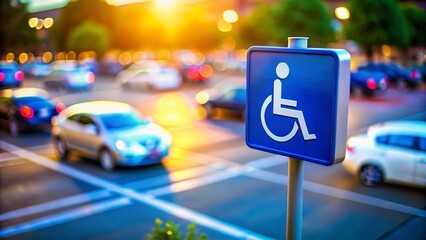 Accessible Parking: Blue Handicapped Parking Sign, Tilt-Shift Miniature Effect