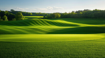 Obraz premium serene landscape featuring beautifully manicured green hills and lush grass under clear sky, perfect for relaxation and outdoor activities