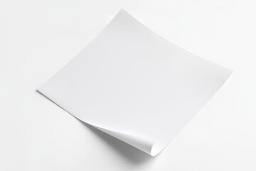 Blank square paper sheet corner curled, white background, mockup