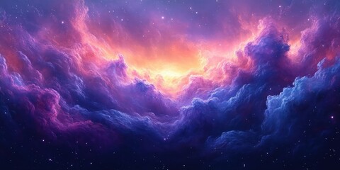 Vibrant Cosmic Nebula in Surrealism with Glowing Stars and Ethereal Light