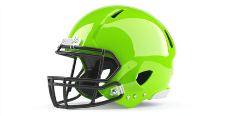 Naklejka premium vibrant lime green football helmet with sleek design and black faceguard, perfect for sports enthusiasts and collectors
