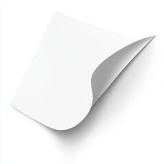 White paper sheet curled corner, isolated background, mockup design
