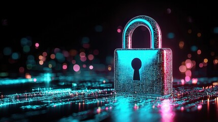 Glowing Digital Lock With Blue And Pink Lights On A Dark Background