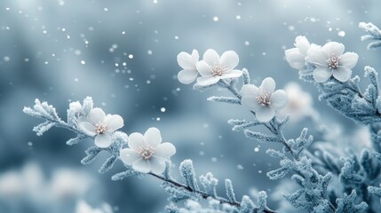 Fototapeta premium Winter Landscape Snowflakes Minimalist Photography Soft Light Bokeh Effect Abstract Background