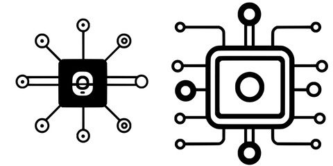 Modern technology illustration featuring circuit designs and electronic components in a minimalist style