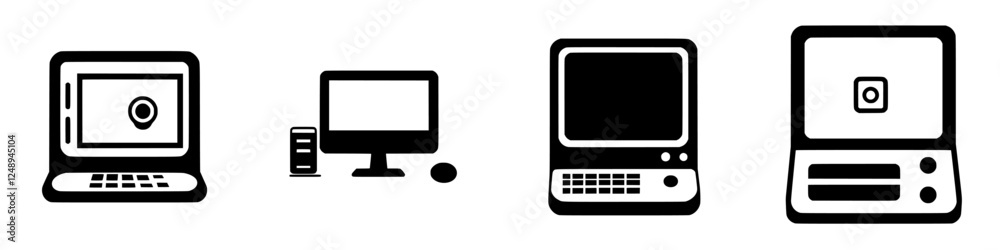Poster different types of computer systems displayed in a minimalist black and white design featuring vario