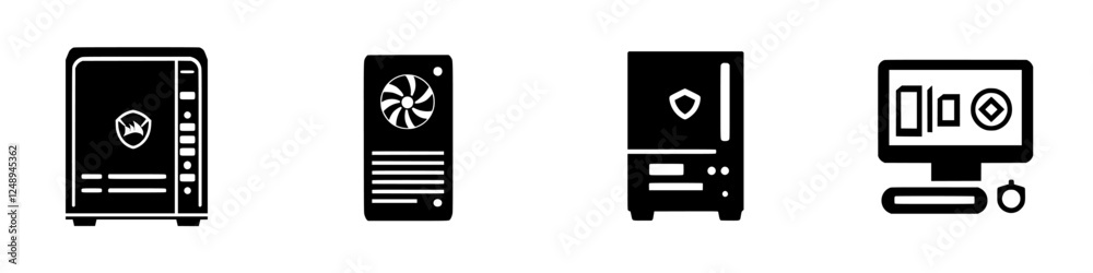 Poster various computer hardware components displayed in a minimalistic design