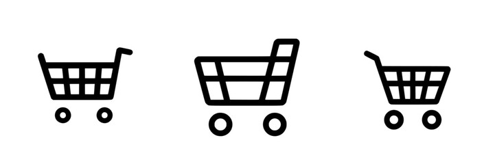 Different styles of shopping carts showcased in black and white design for retail and e-commerce environments