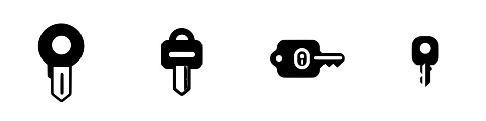 Different types of keys displayed in a minimalist and modern style showcasing varying designs and functions
