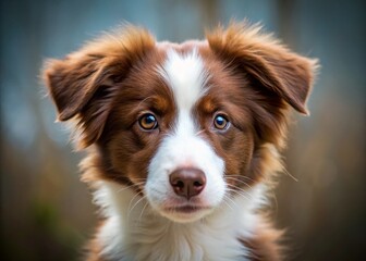 Adorable Young Border Collie Puppy Close-Up Portrait - White & Brown Fur, Expressive Eyes
