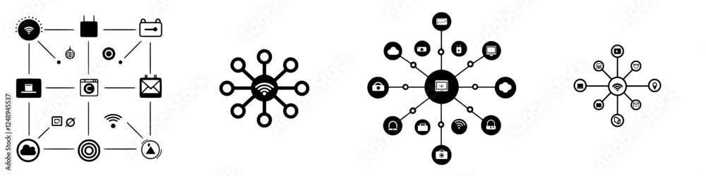 Poster visual representation of interconnected network systems highlighting technology and digital communic