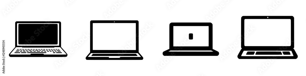 Poster various designs of laptop computers displayed in a horizontal line emphasizing different models and 