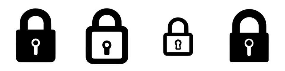 Multiple padlocks of varying sizes depicted in a minimalist style, showcasing different designs and forms