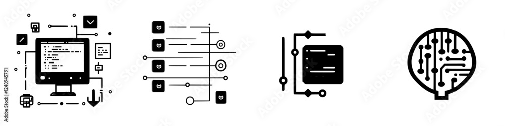 Poster graphic representation of technology components in programming and artificial intelligence developme