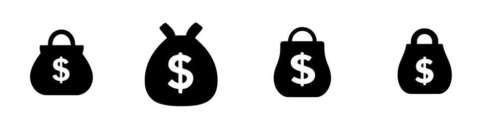 Various dollar sign bag illustrations representing money and finance concepts in a simple design
