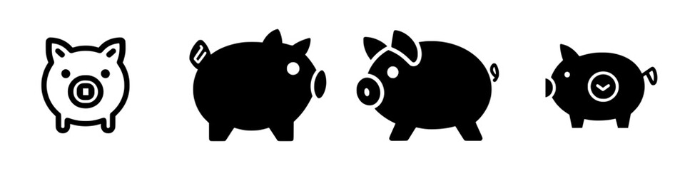 Various cartoon pig illustrations displaying different poses and designs in a black and white style