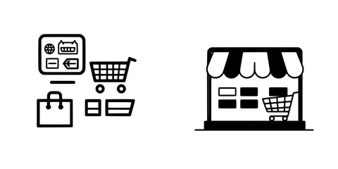 Shopping icons representing online and offline retail experiences for consumer choices
