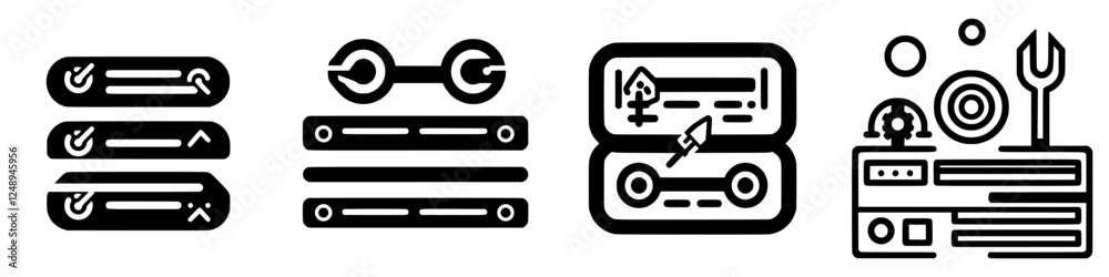 Poster exploring various graphic design elements featuring buttons, links, and user interface components in