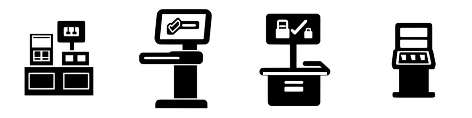 Variety of self-service kiosks shown in different designs for automated service options
