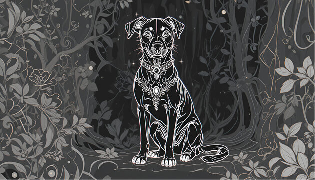 abstract floral background abstract background with tree silhouette Dog art drwing 