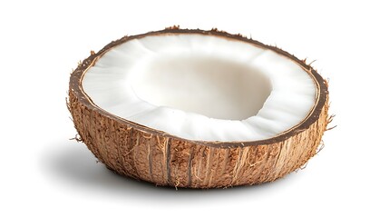 Single coconut slice isolated on white background