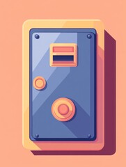 An illustration of a blue lockbox with a combination dial and keyhole, set against a gradient pink background.