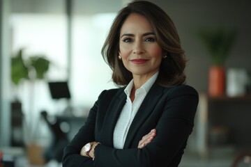 A woman with a strong, confident posture wearing business attire.