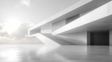 Obraz premium Minimalist Abstract White Geometric Shapes with Soft Shadows in Modern Architecture Style