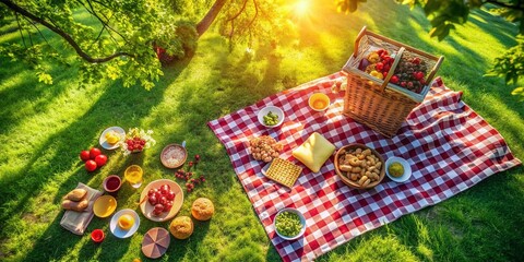 Aerial View: Summer Picnic in Lush Green Park - Drone Photography