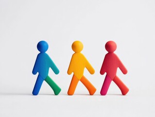 colorful wooden people walking together