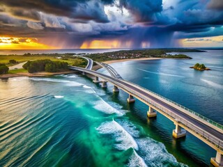 Aerial View Coastal Bridge Storm Surge Protection System