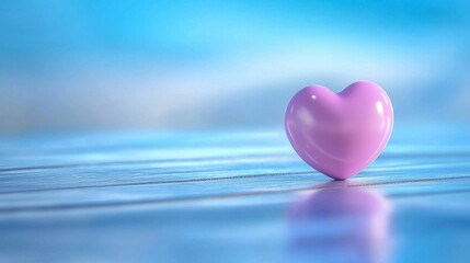 Fototapeta premium Pink Heart On Water Surface With Soft Blue Background