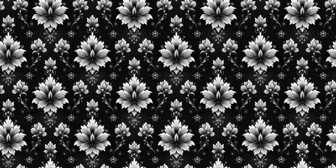 Elegant black and silver floral pattern with symmetrical design