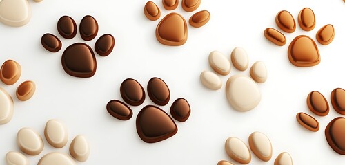 Obraz premium A playful paw print design in rich brown and beige tones on a clean white backdrop