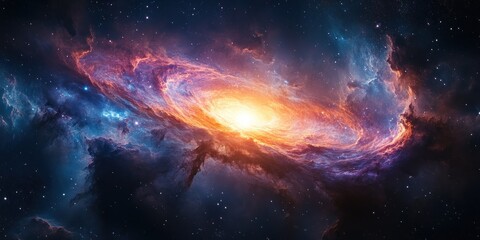 Vibrant Cosmic Nebula with Ethereal Light Beams and Swirling Gas Clouds in a Surreal Space Scene