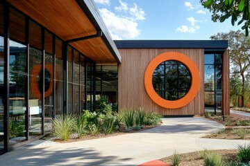A retro industrial building repurposed into modern offices