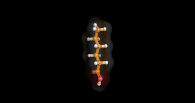 Caproic Acid, hexanoic acid fatty acid, 3D molecule spinning, 4K
