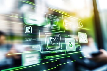 energy saving, recycle and environment theme. Blurred background with green natural in a bright and vibrant environment