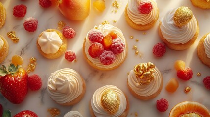 Exquisite desserts with golden accents